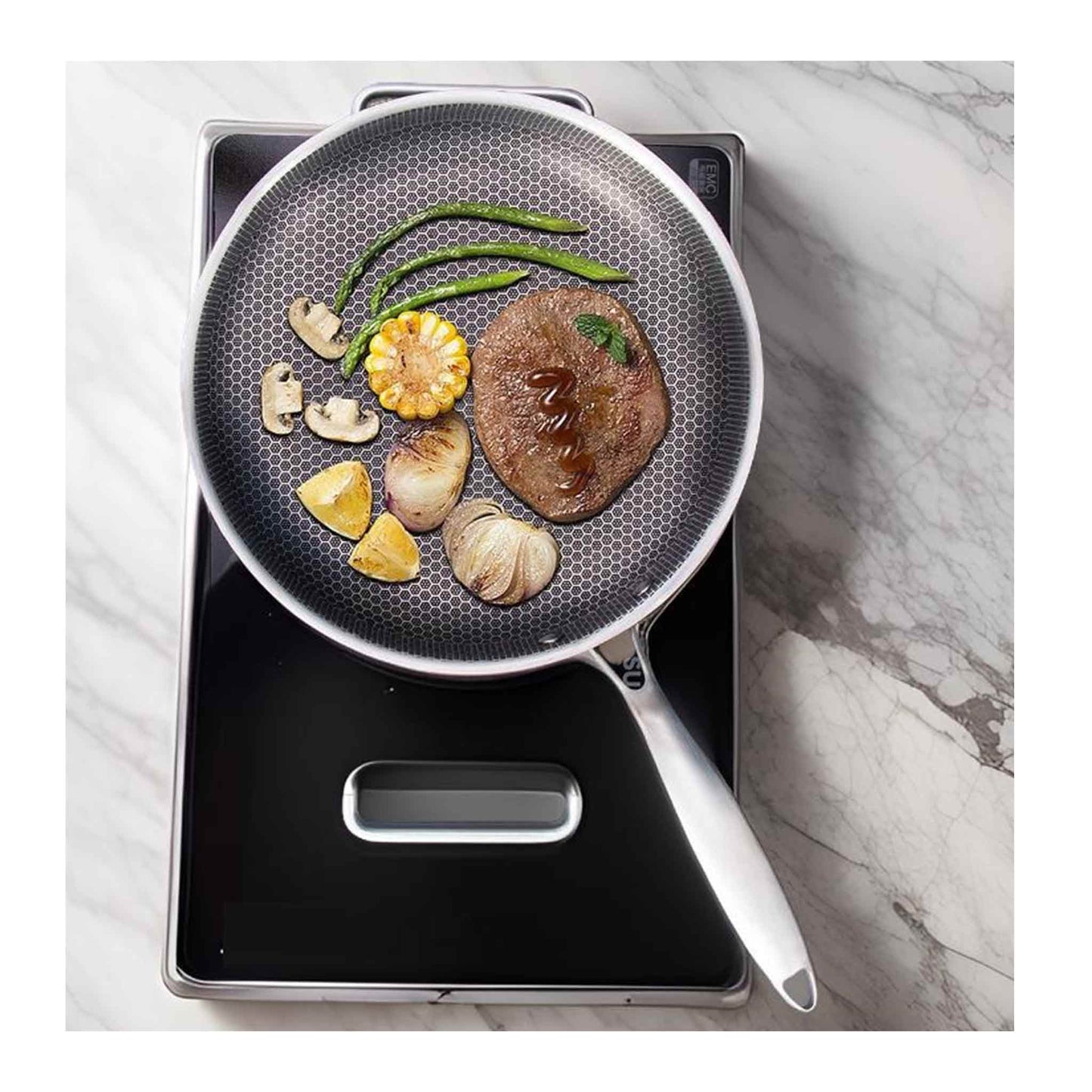 Cheffinger Bratpfanne – 28 cm – Edelstahl – Wabenstruktur – Induktion