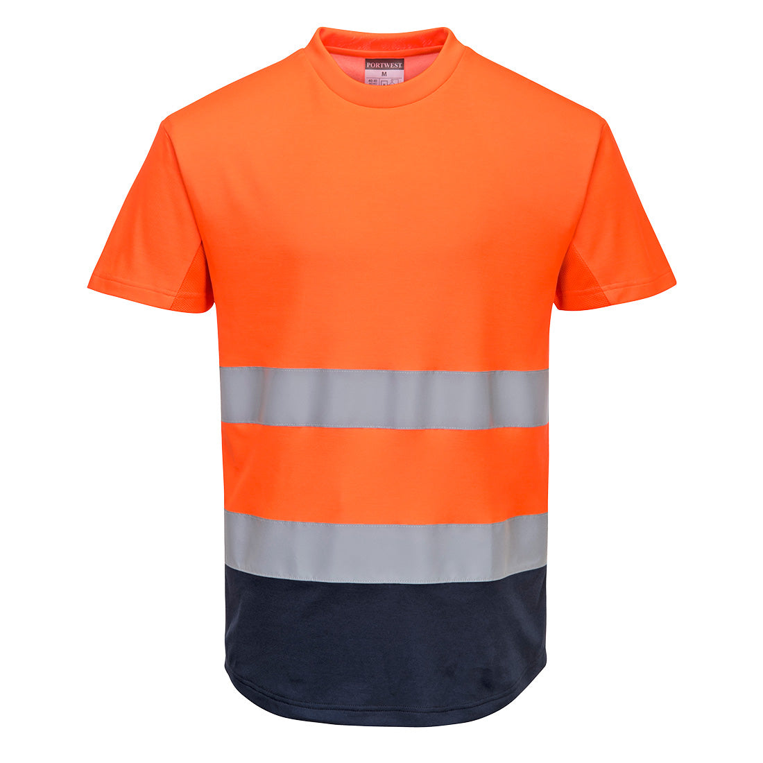 Zweifarbiges Mesh T-Shirt – mit Firmenlogo besticken oder bedrucken Das zweifarbige Mesh T-Shirt kombiniert atmungsaktives Baumwoll Comfort-Gewebe mit atmungsaktiven Mesh-Einsätzen, die die Luftzirkulation ermöglichen. Garantiert, um den Träger bei heißen Arbeitsbedingungen kühl und trocken zu halten.