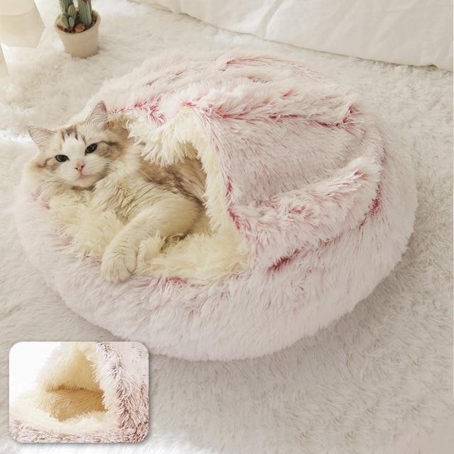 HOOPET neuen Stil Haustier Hund Katze Bett Runde Plüsch Katze warmes Bett Haus weich lange Plüsch Bett für kleine Hunde für Katzen Nest 2 in 1 Katzenbett - wirbe-welt.shop