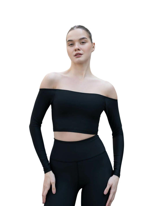 082 Comfortlux Off Shoulder Langarm Tshirt in Schwarz