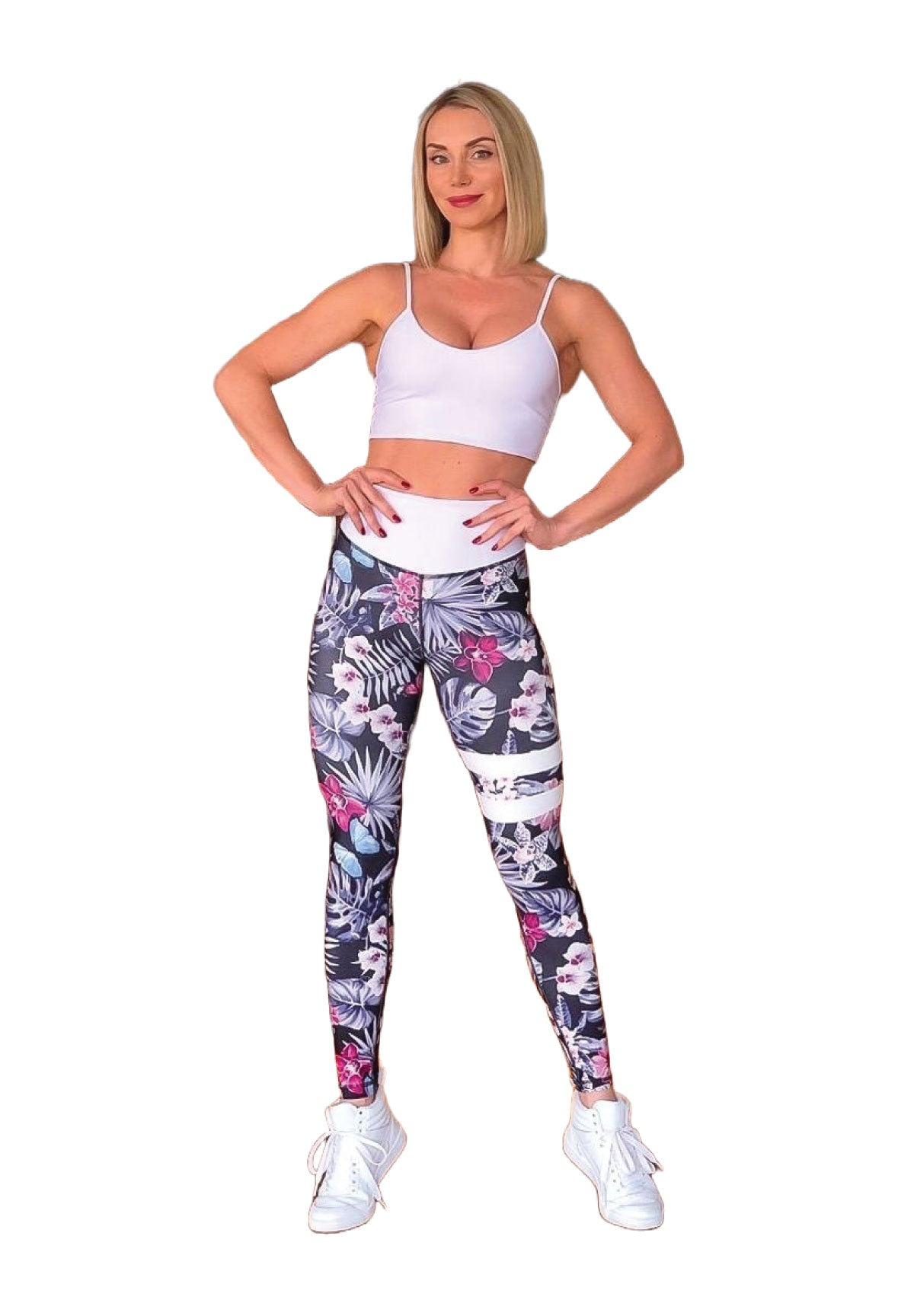 890 Extra High Waist Leggings in Schwarz & Weiss geblumt