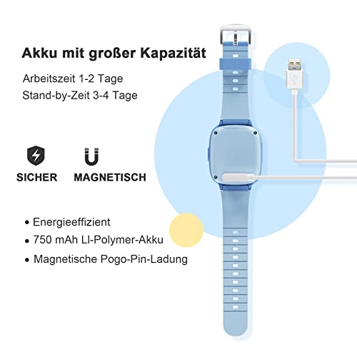 Kopie von PTHTECHUS® Kinder Smartwatch Telefon mit GPS 4G, Videoanruf Sprachchat Kinder Anrufen Uhr mit GPS Tracker SOS Kamera APP-Verwaltung Armband Kompatibel Android und IOS für Jungen Mädchen Geschenk