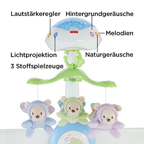 Fisher-Price 3-in-1-Traumbärchen-Mobile, Mobile für Babybett, Elektrisches Mobile mit Licht, Musikmobile, Babyerstausstattung, Babybett- und Baby-Zubehör, ab Geburt, CDN41