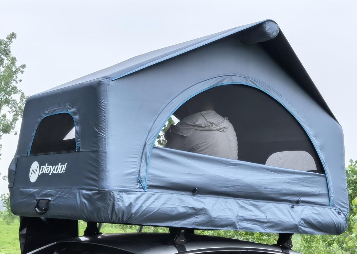 TentHome Dachzelt Aufblasbar Auto 2 Personen Autodachzelt Einfacher Aufbau Outdoor-Glamping-Camping Zelt für SUV, LKW und Universal-Autozelt Grau