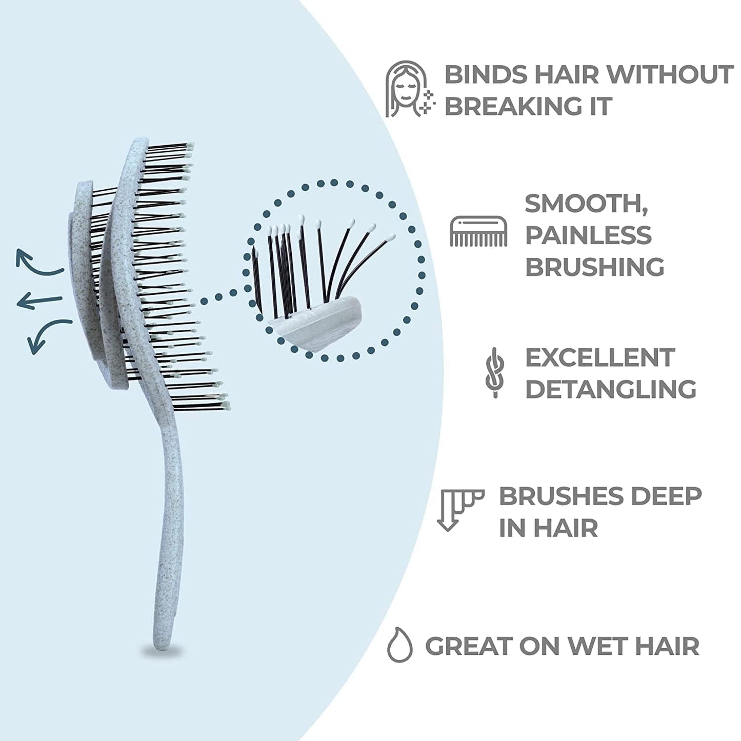 Ninabella Spiral Hairbrush - Detangle Hair Brush - For Brushing Wet or Blow Dry Hair - Detangler Vent Brush - Gray
