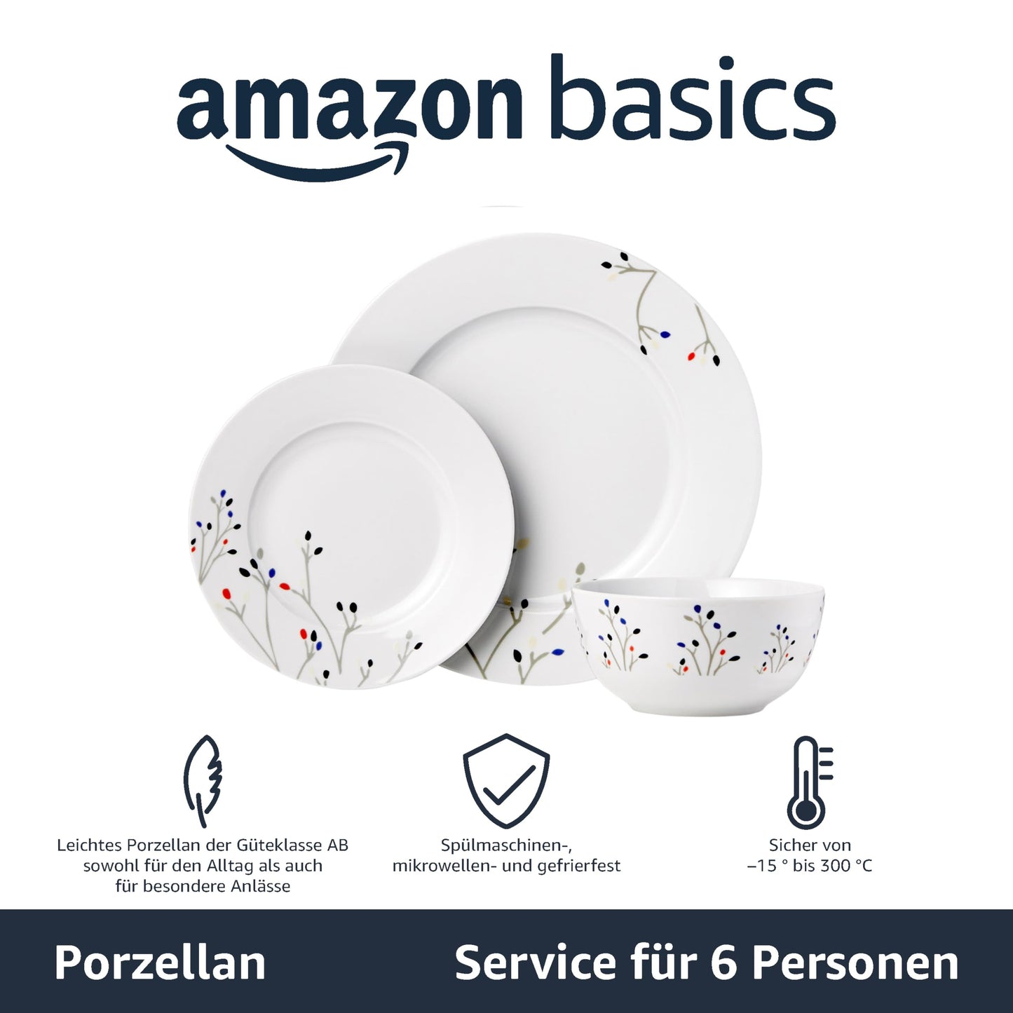 Geschirrservice, 18 Stück, Zweige, für 6 Personen