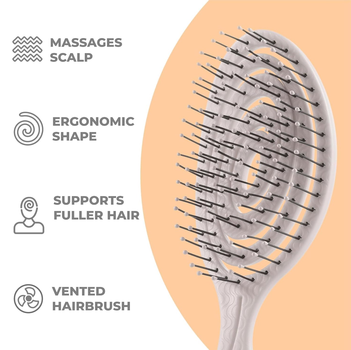 Ninabella Spiral Hairbrush - Detangle Hair Brush - For Brushing Wet or Blow Dry Hair - Detangler Vent Brush - Gray