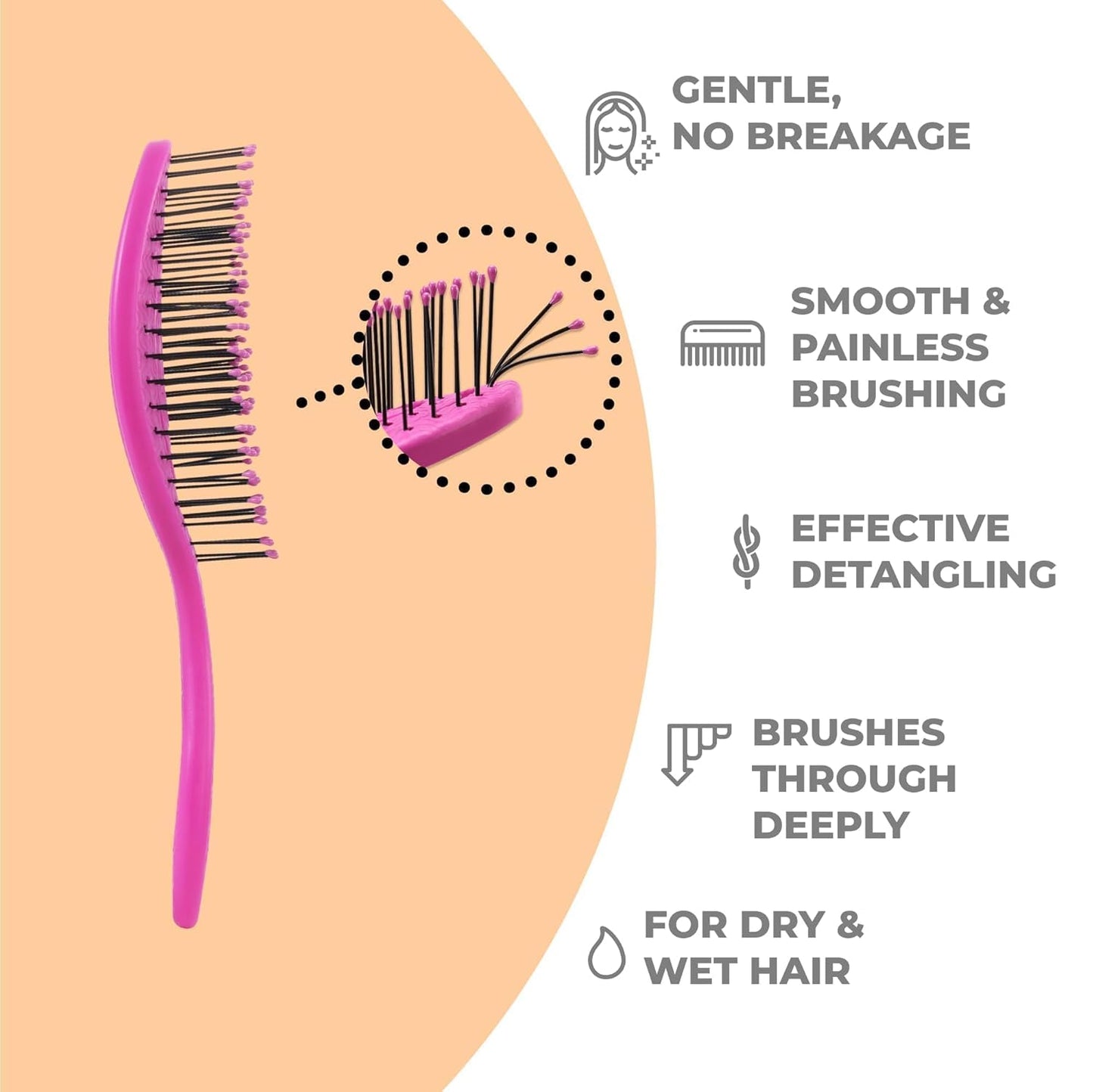 Ninabella Spiral Hairbrush - Detangle Hair Brush - For Brushing Wet or Blow Dry Hair - Detangler Vent Brush - Gray
