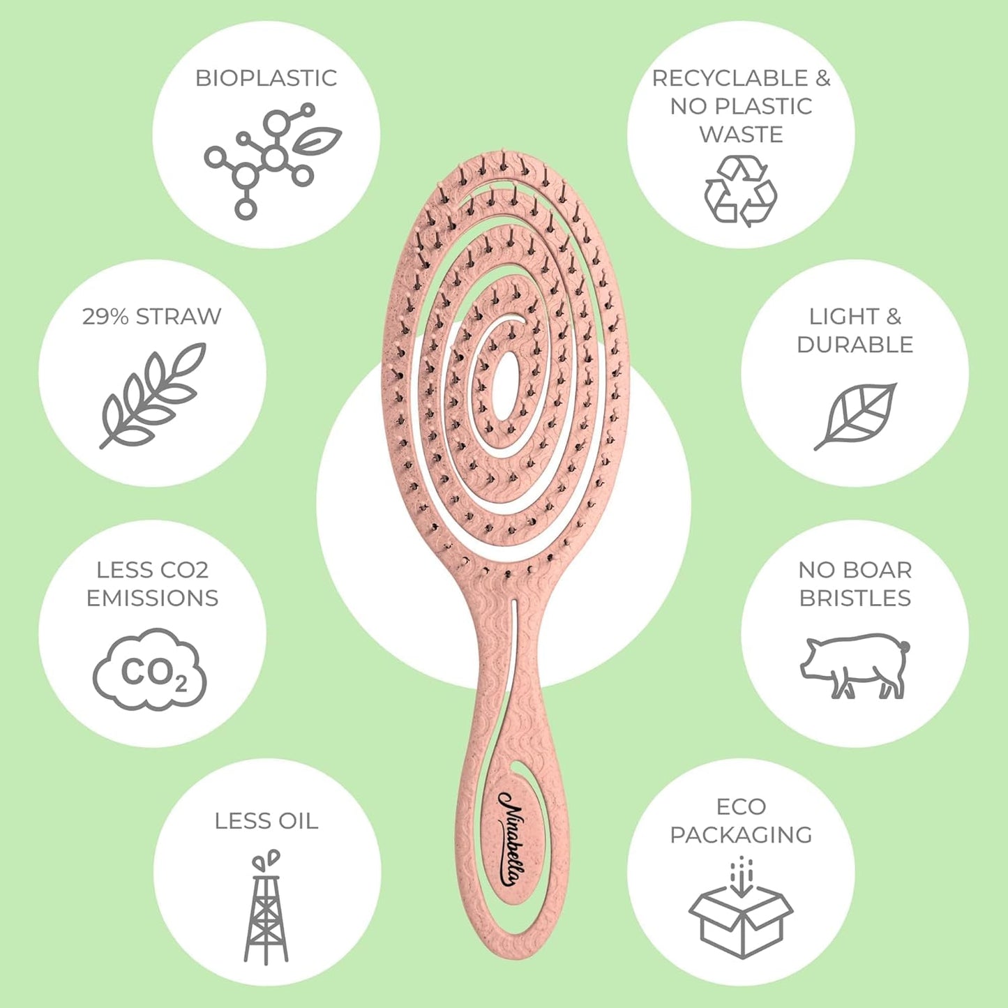 Ninabella Spiral Hairbrush - Detangle Hair Brush - For Brushing Wet or Blow Dry Hair - Detangler Vent Brush - Gray