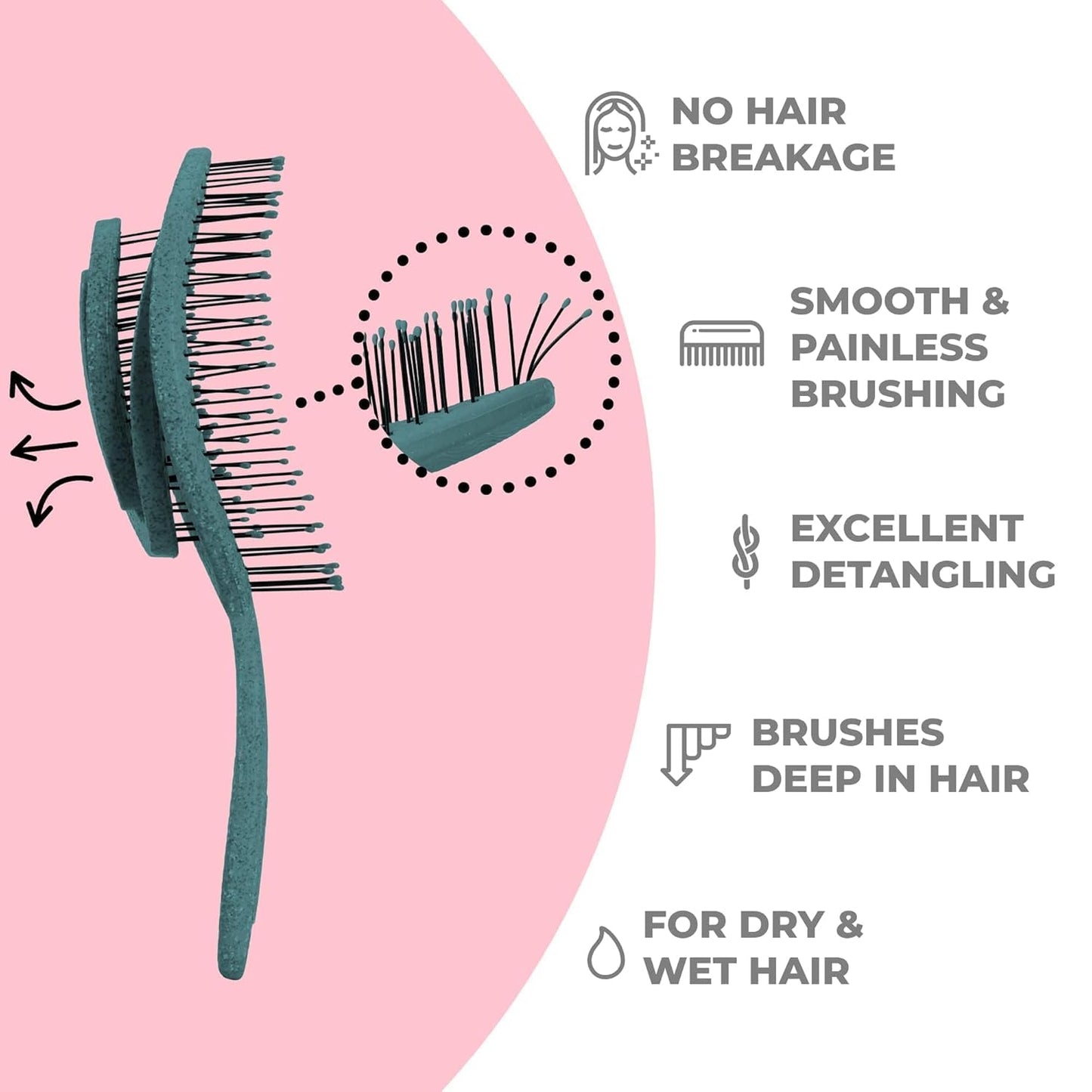 Ninabella Spiral Hairbrush - Detangle Hair Brush - For Brushing Wet or Blow Dry Hair - Detangler Vent Brush - Gray