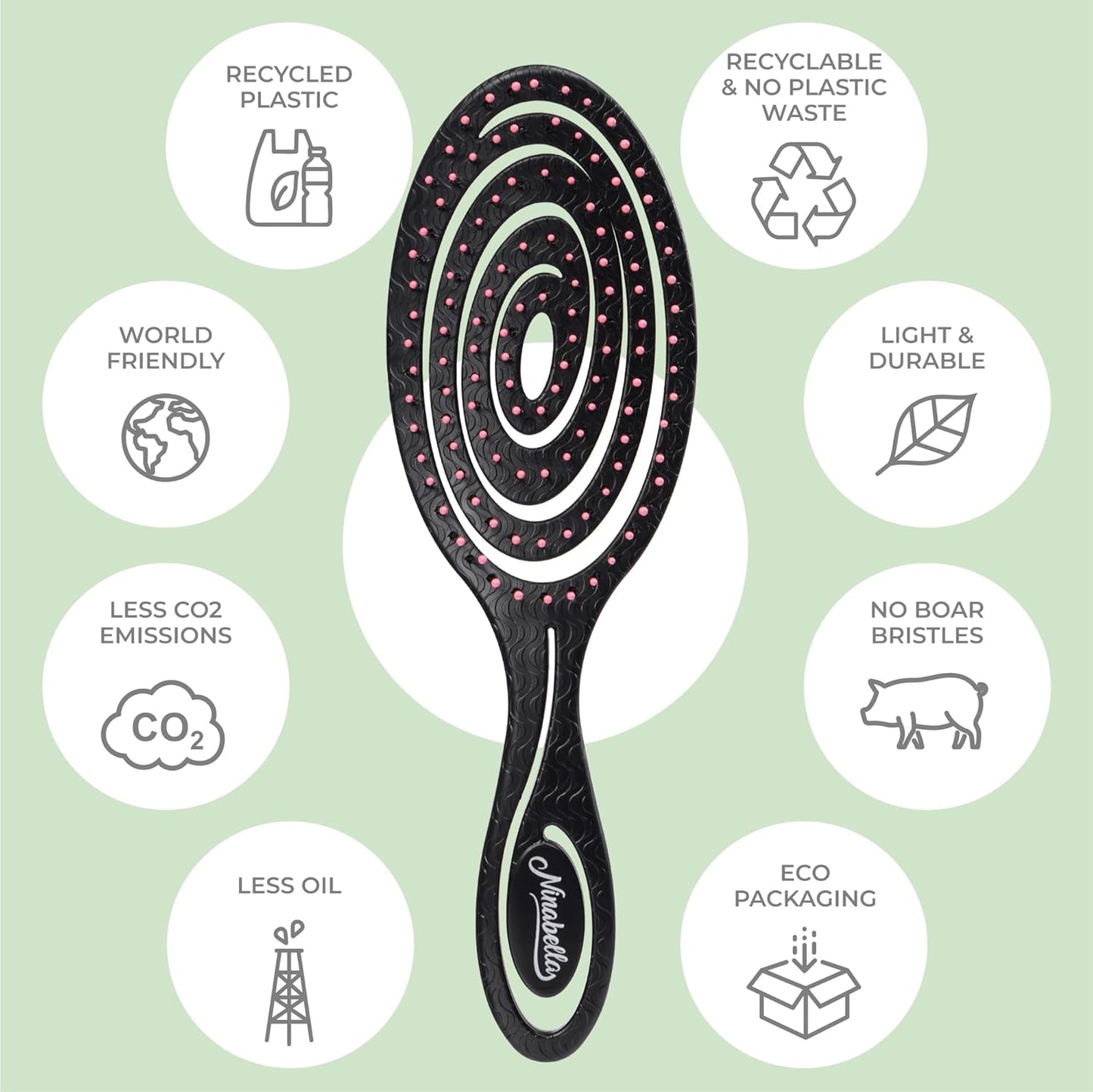 Ninabella Spiral Hairbrush - Detangle Hair Brush - For Brushing Wet or Blow Dry Hair - Detangler Vent Brush - Gray