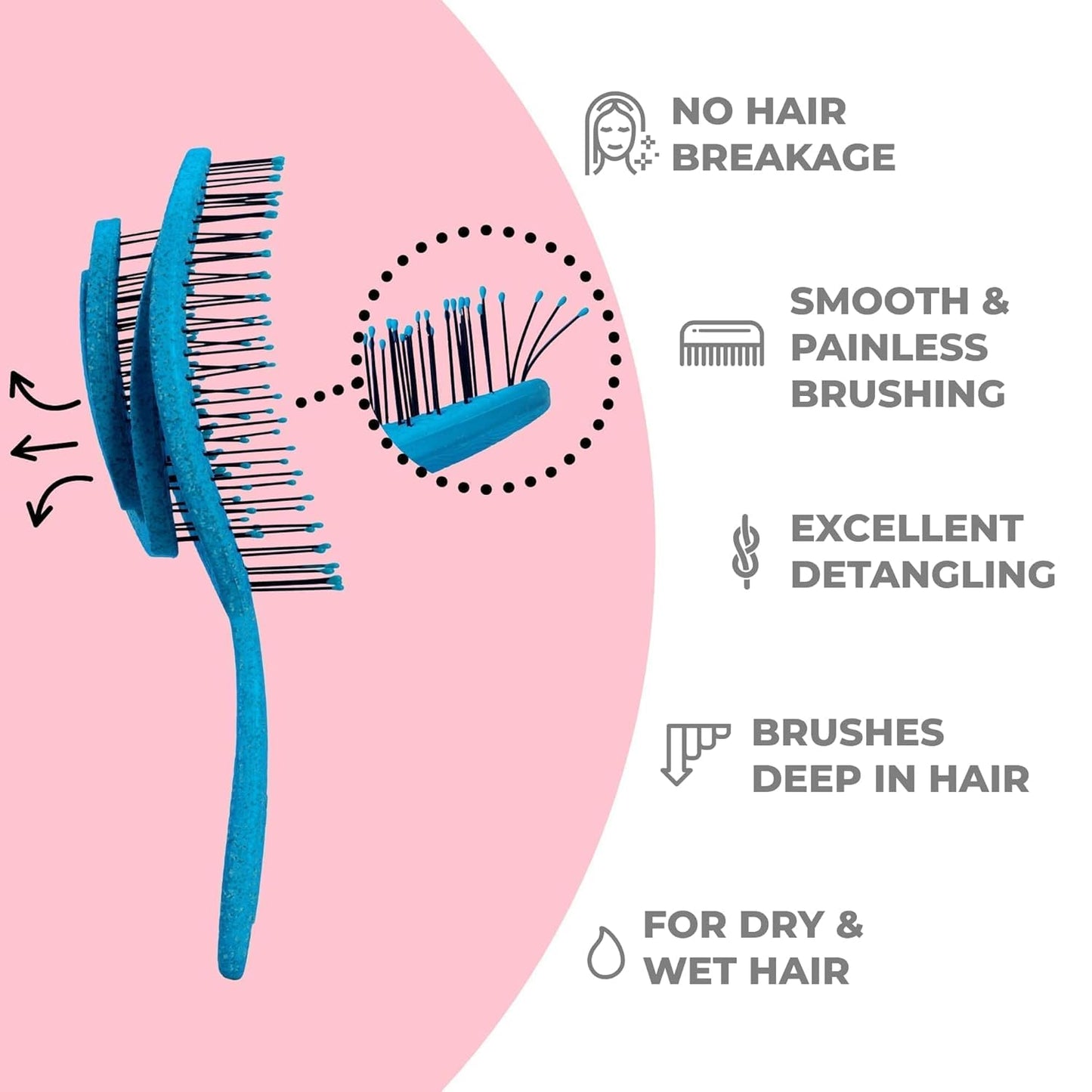 Ninabella Spiral Hairbrush - Detangle Hair Brush - For Brushing Wet or Blow Dry Hair - Detangler Vent Brush - Gray