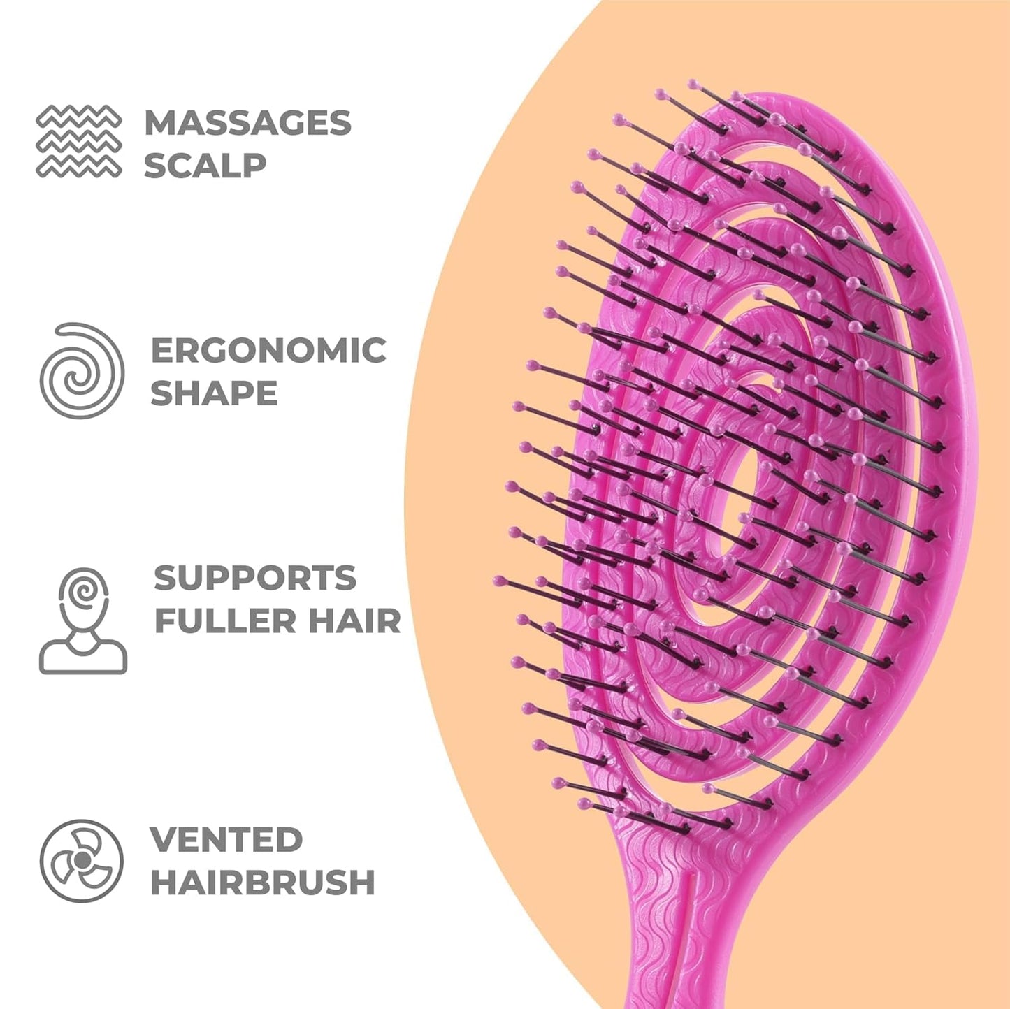 Ninabella Spiral Hairbrush - Detangle Hair Brush - For Brushing Wet or Blow Dry Hair - Detangler Vent Brush - Gray