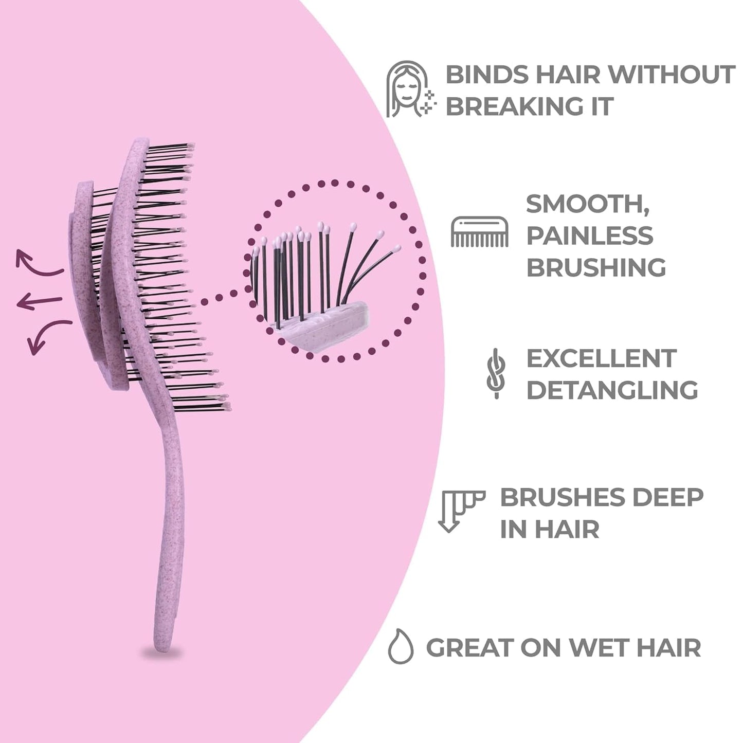Ninabella Spiral Hairbrush - Detangle Hair Brush - For Brushing Wet or Blow Dry Hair - Detangler Vent Brush - Gray