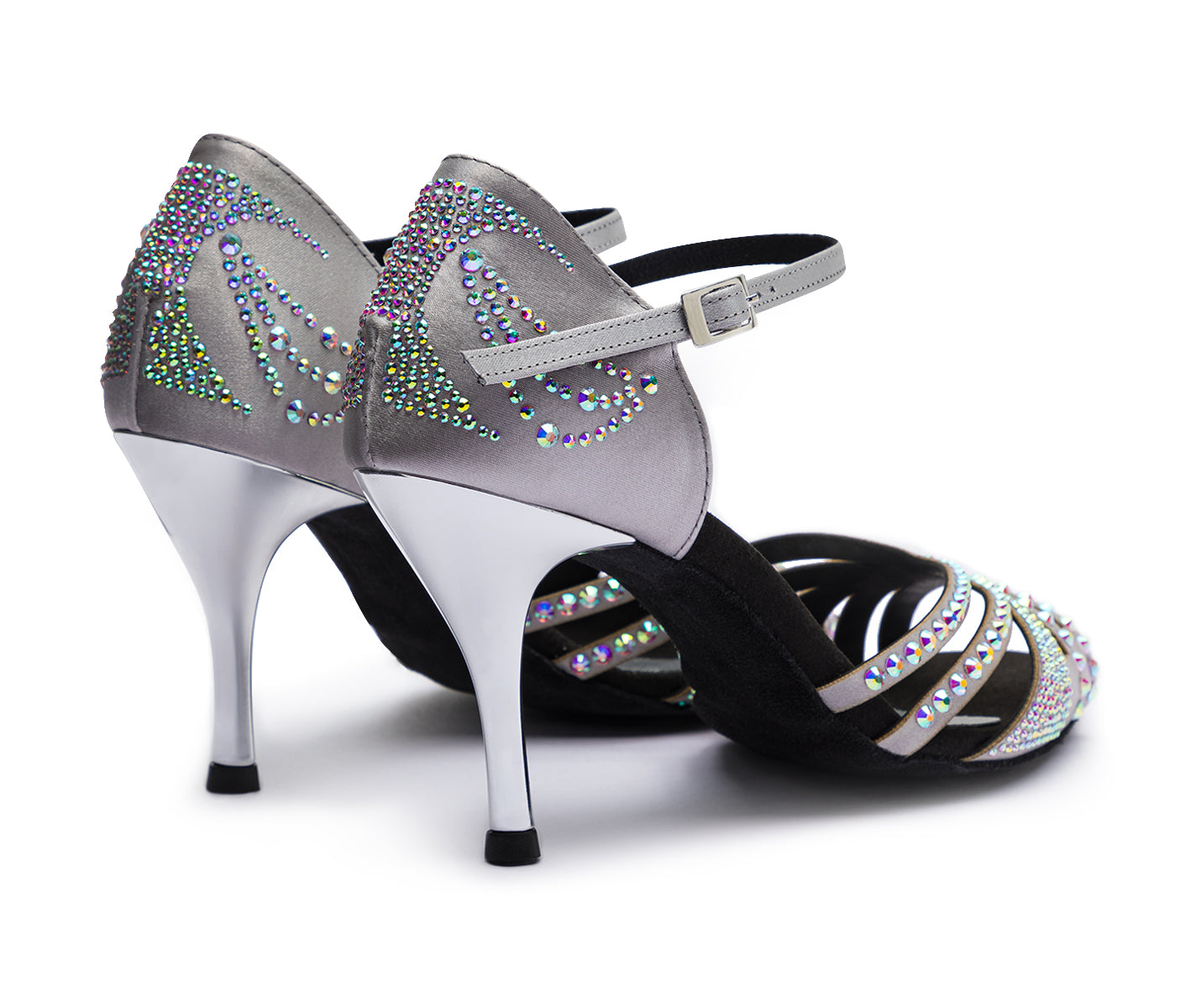 Sparkle Shine Tanzschuhe in Silber Satin mit dunkler Sohle
