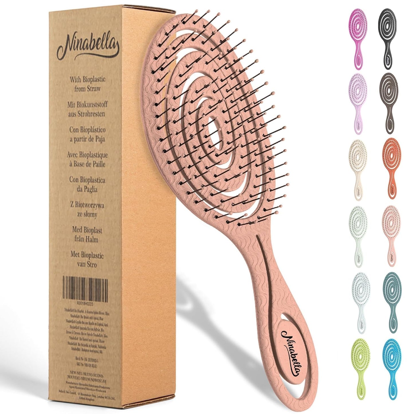 Ninabella Spiral Hairbrush - Detangle Hair Brush - For Brushing Wet or Blow Dry Hair - Detangler Vent Brush - Gray
