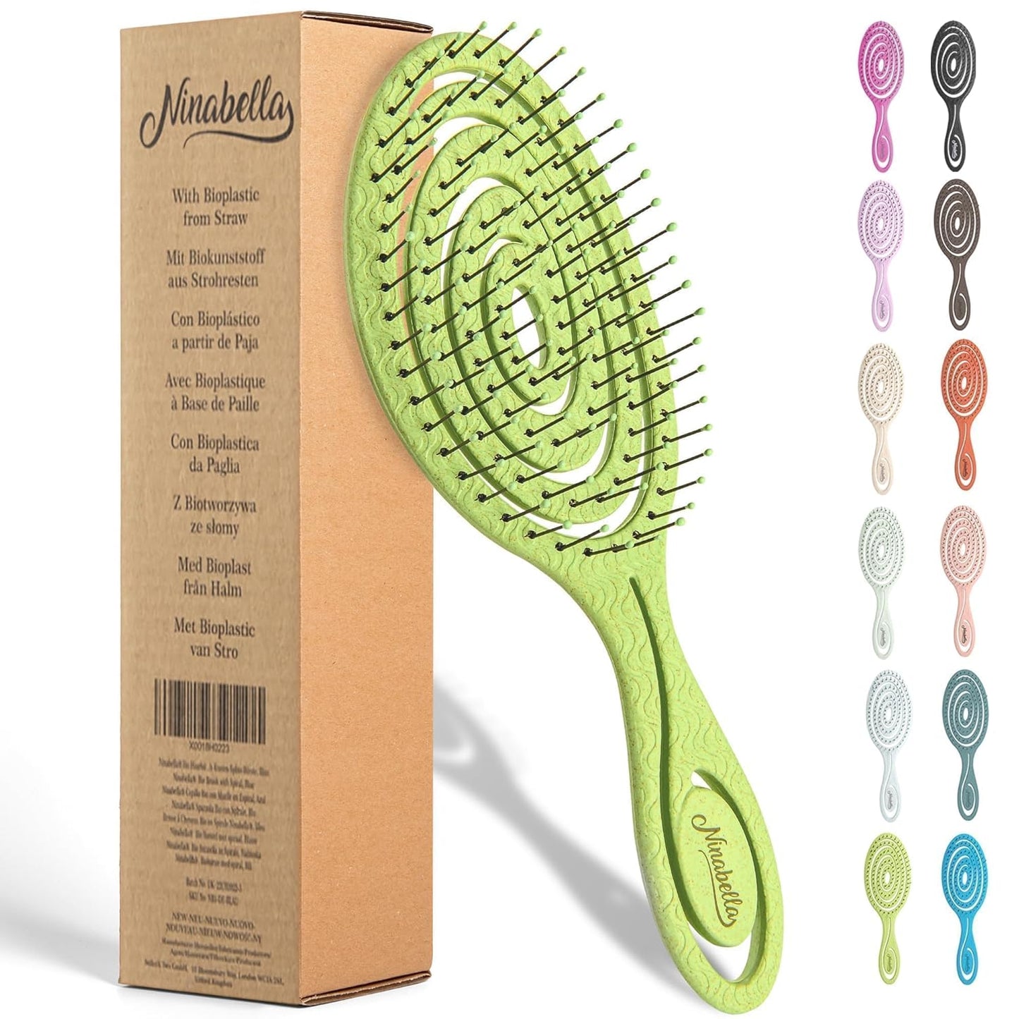 Ninabella Spiral Hairbrush - Detangle Hair Brush - For Brushing Wet or Blow Dry Hair - Detangler Vent Brush - Gray