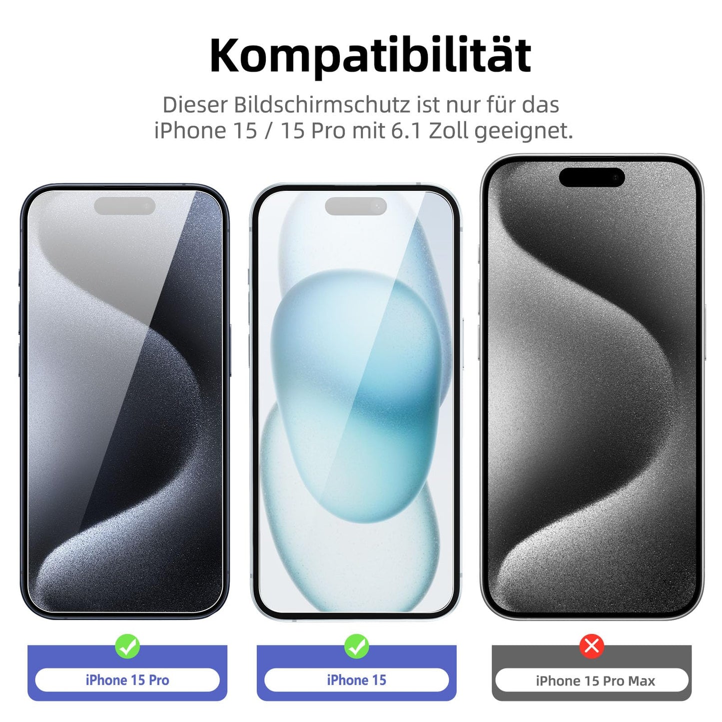 NEW'C 3 Stück, Panzer Schutz Glas für iPhone 16, iPhone 15, iPhone 15 Pro (6,1 Zoll), Frei von Kratzern, 9H Härte, HD Displayschutzfolie, 0.33mm Ultra-klar, Ultrabeständi