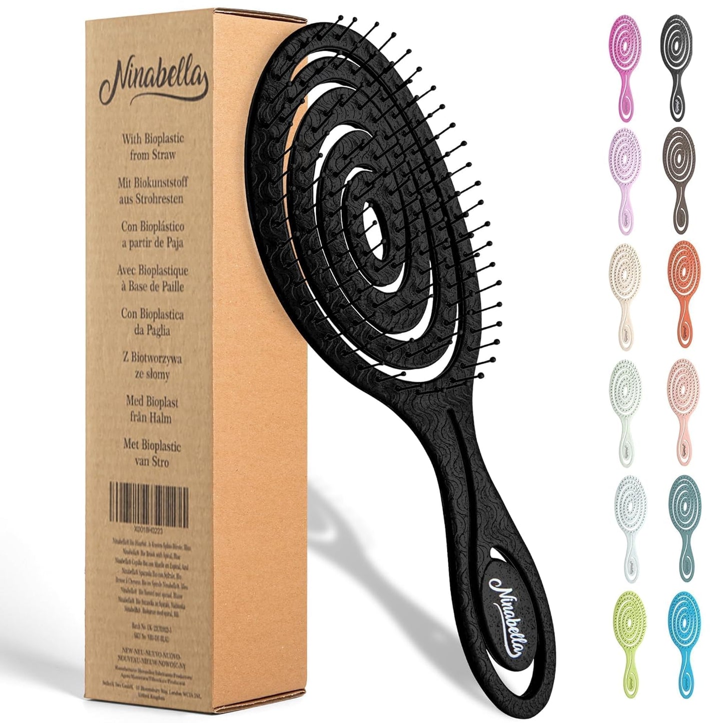 Ninabella Spiral Hairbrush - Detangle Hair Brush - For Brushing Wet or Blow Dry Hair - Detangler Vent Brush - Gray