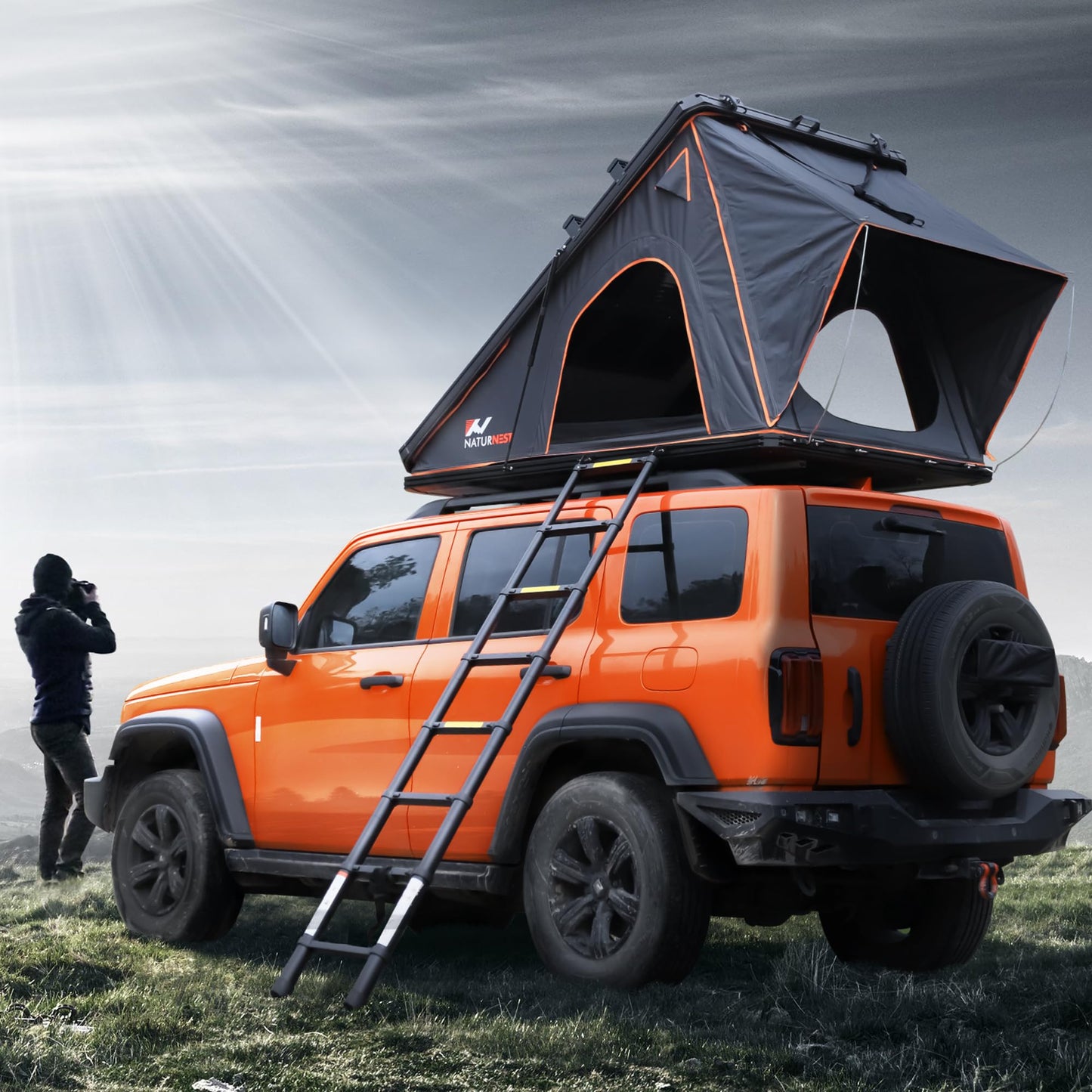 Naturnest Dachzelt Hartschale, Komfortables Dachzelt Hartschalen-Dachzelt Campingzubehör für Van, Jeep, SUV, LKW, Dachzelt für Camping, Autodachzelt Hartschalen-Dachzelt Camping, 2-3 Personen Zelt