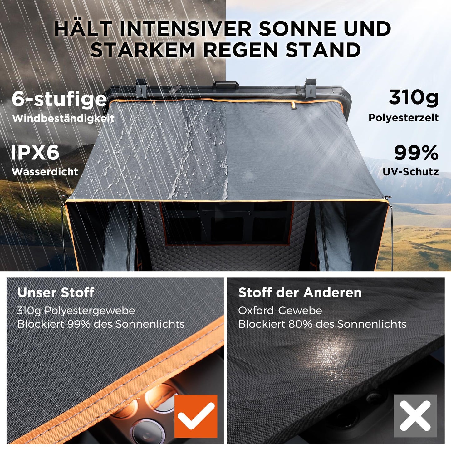 Naturnest Dachzelt Hartschale, Komfortables Dachzelt Hartschalen-Dachzelt Campingzubehör für Van, Jeep, SUV, LKW, Dachzelt für Camping, Autodachzelt Hartschalen-Dachzelt Camping, 2-3 Personen Zelt