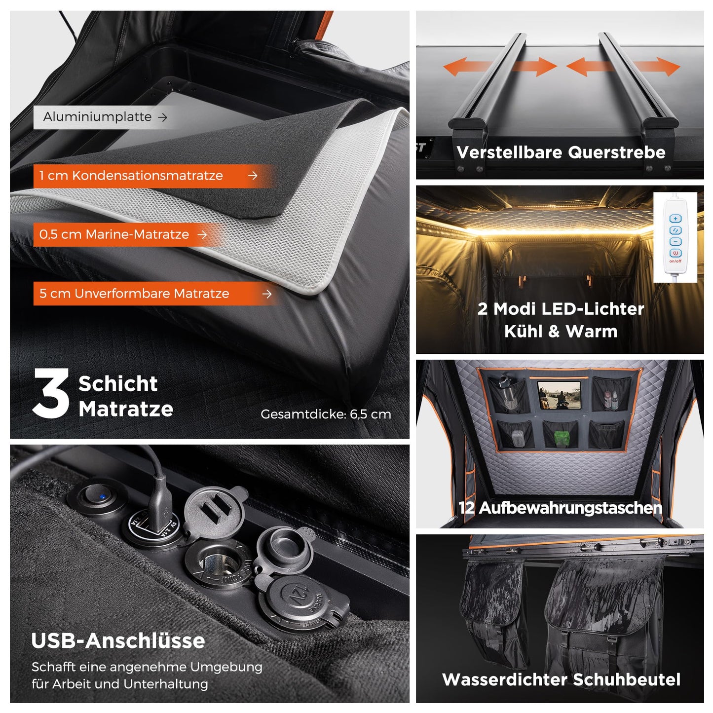 Naturnest Dachzelt Hartschale, Komfortables Dachzelt Hartschalen-Dachzelt Campingzubehör für Van, Jeep, SUV, LKW, Dachzelt für Camping, Autodachzelt Hartschalen-Dachzelt Camping, 2-3 Personen Zelt