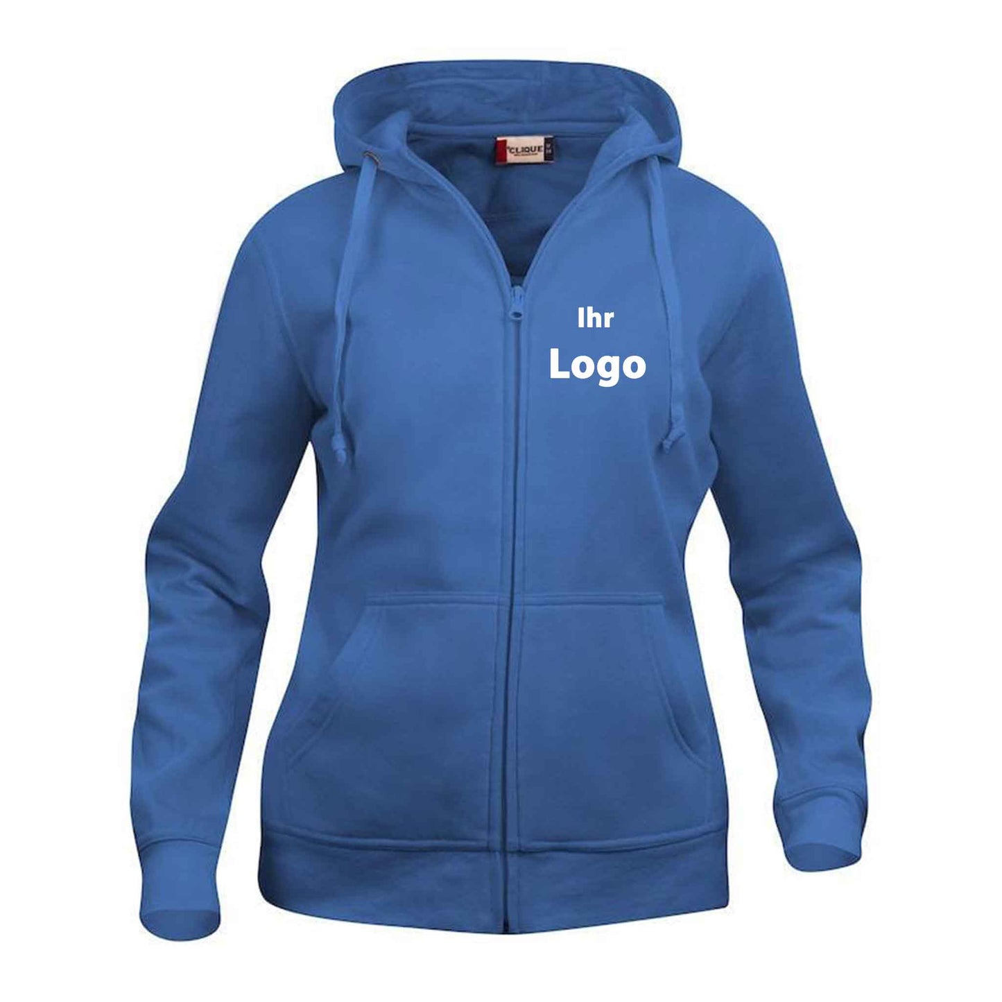 Günstige Damen-Hoodies mit durchgehendem Reißverschluss - Möglichkeit zur individuellen Bestickung oder Bedruckung durch uns