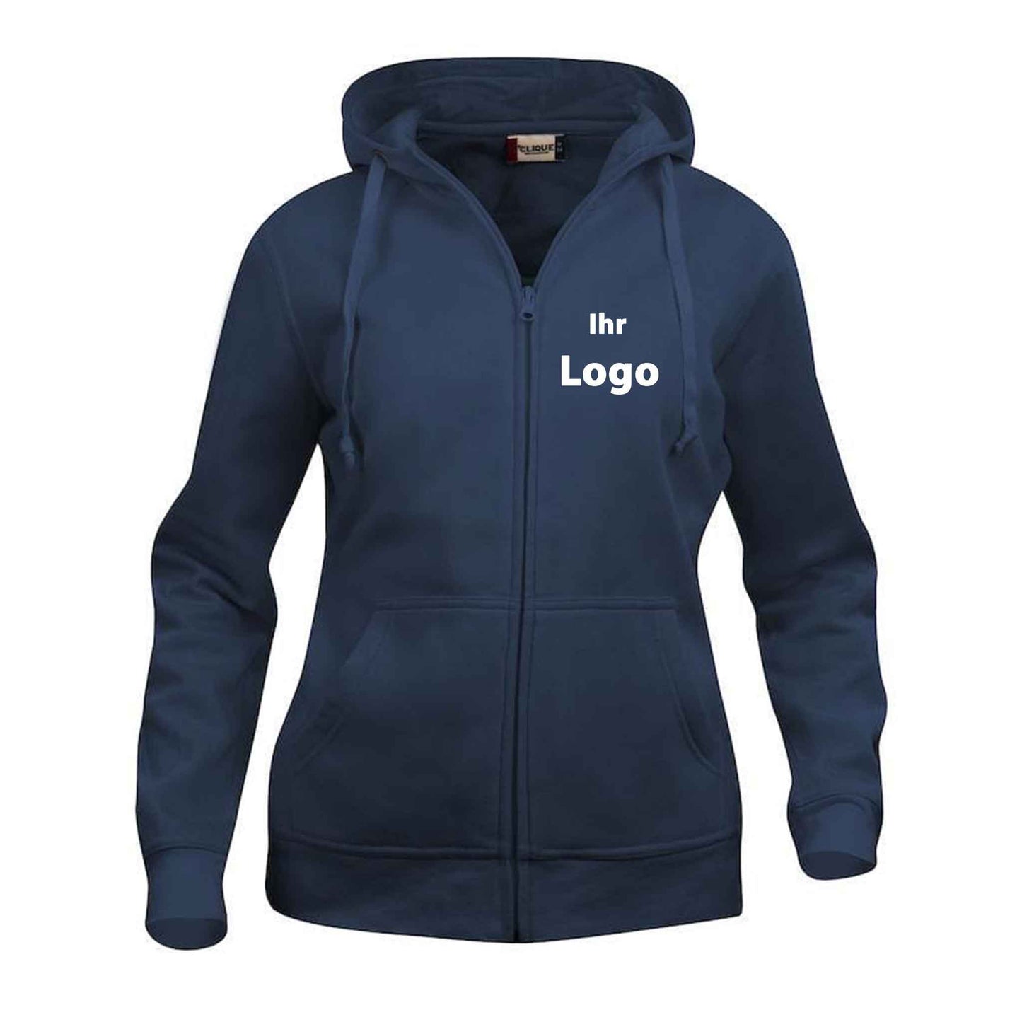 Günstige Damen-Hoodies mit durchgehendem Reißverschluss - Möglichkeit zur individuellen Bestickung oder Bedruckung durch uns