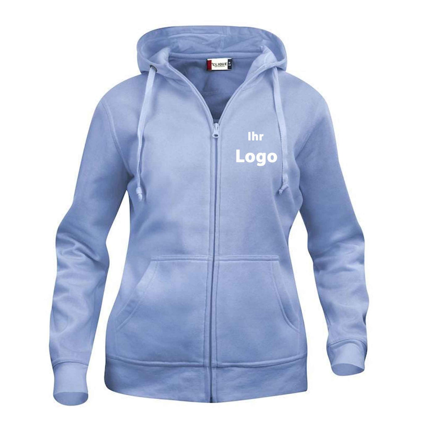 Günstige Damen-Hoodies mit durchgehendem Reißverschluss - Möglichkeit zur individuellen Bestickung oder Bedruckung durch uns