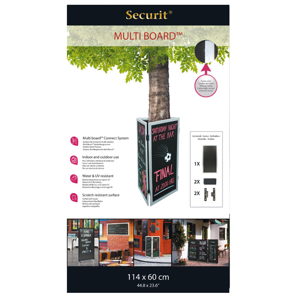 Securit® Multiboard Kreidetafel mit Holzrahmen, Silber, 115x60cm, Outdoor