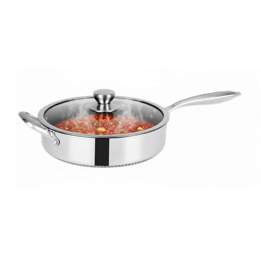 PDF28-Bratpfanne mit Deckel Ø28 cm – Edelstahl 18-10 mit Wabenstruktur, Induktion geeignet & kratzfest