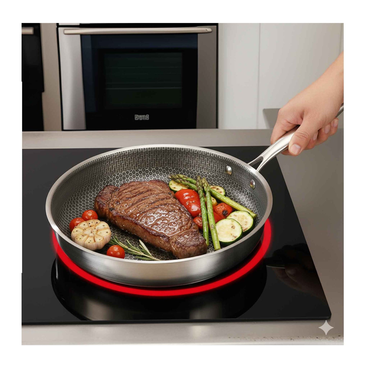 PFP24-Bratpfanne Ø24 cm – Edelstahl 18/10 mit Wabenstruktur, Induktion geeignet