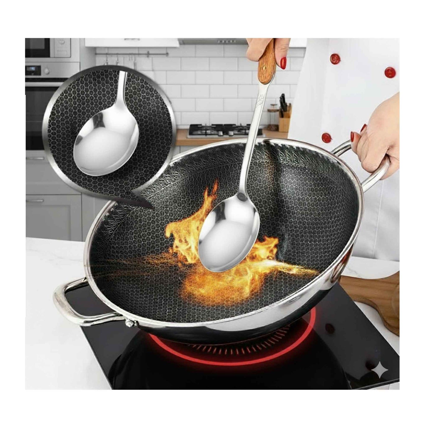 pnc24-Massiv Edelstahl Wabenstruktur Kochtopf Induktion Ø24cm Topf Rostfrei Kratzfest