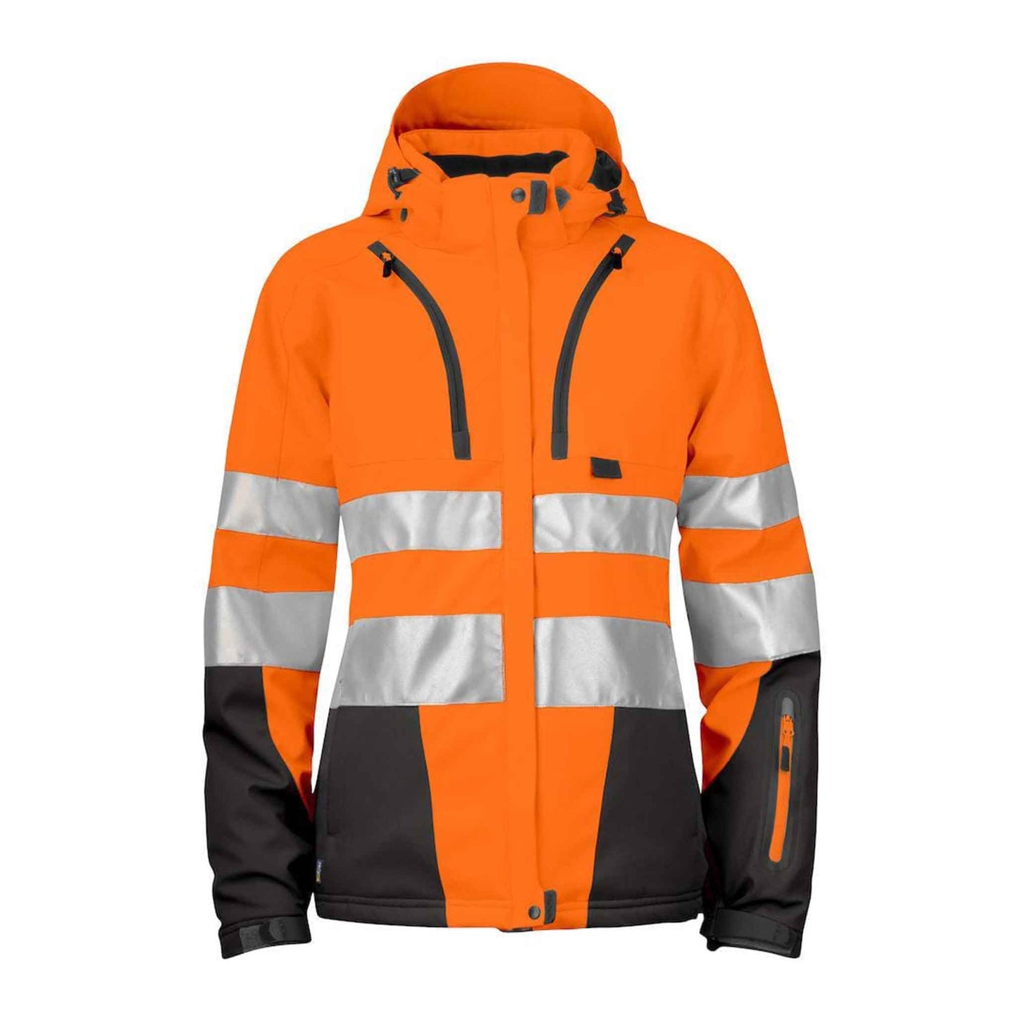 Projob Damen-Warnschutzjacke aus gefüttertem Softshell, individualisierbar mit Druck oder Stickerei des Logos