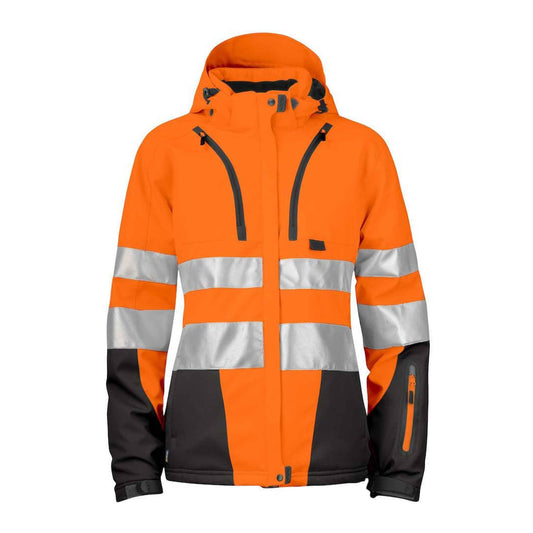 Projob Damen-Warnschutzjacke aus gefüttertem Softshell, individualisierbar mit Druck oder Stickerei des Logos