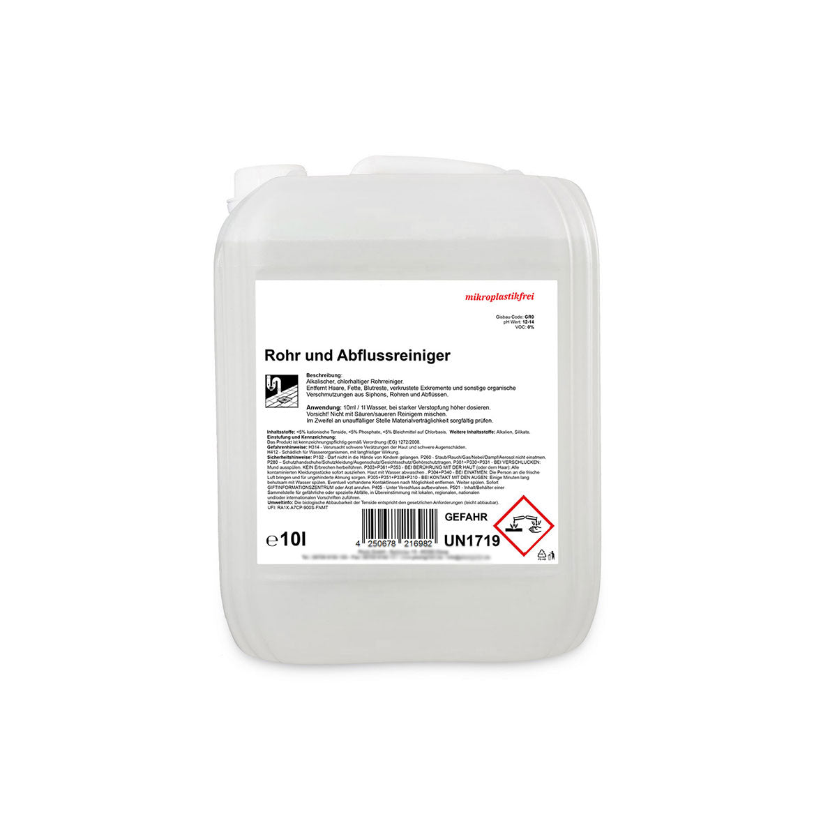 Rohr- und Abflussreiniger, beseitigt Gerüche und Verstopfungen, pH > 12, 10 Liter