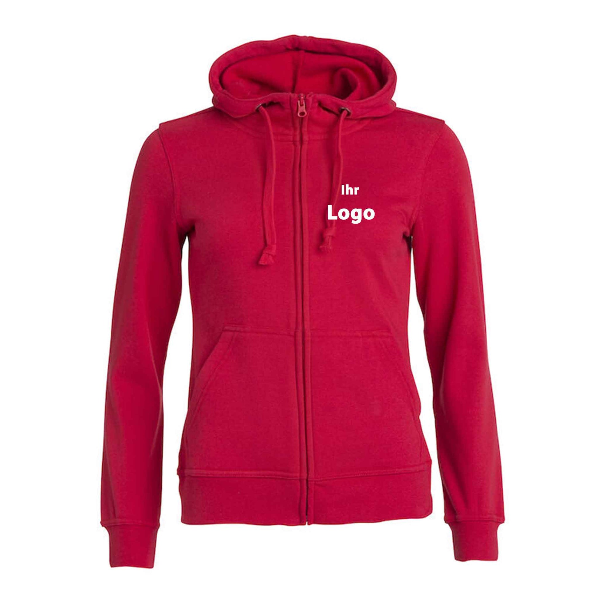 Günstige Damen-Hoodies mit durchgehendem Reißverschluss - Möglichkeit zur individuellen Bestickung oder Bedruckung durch uns