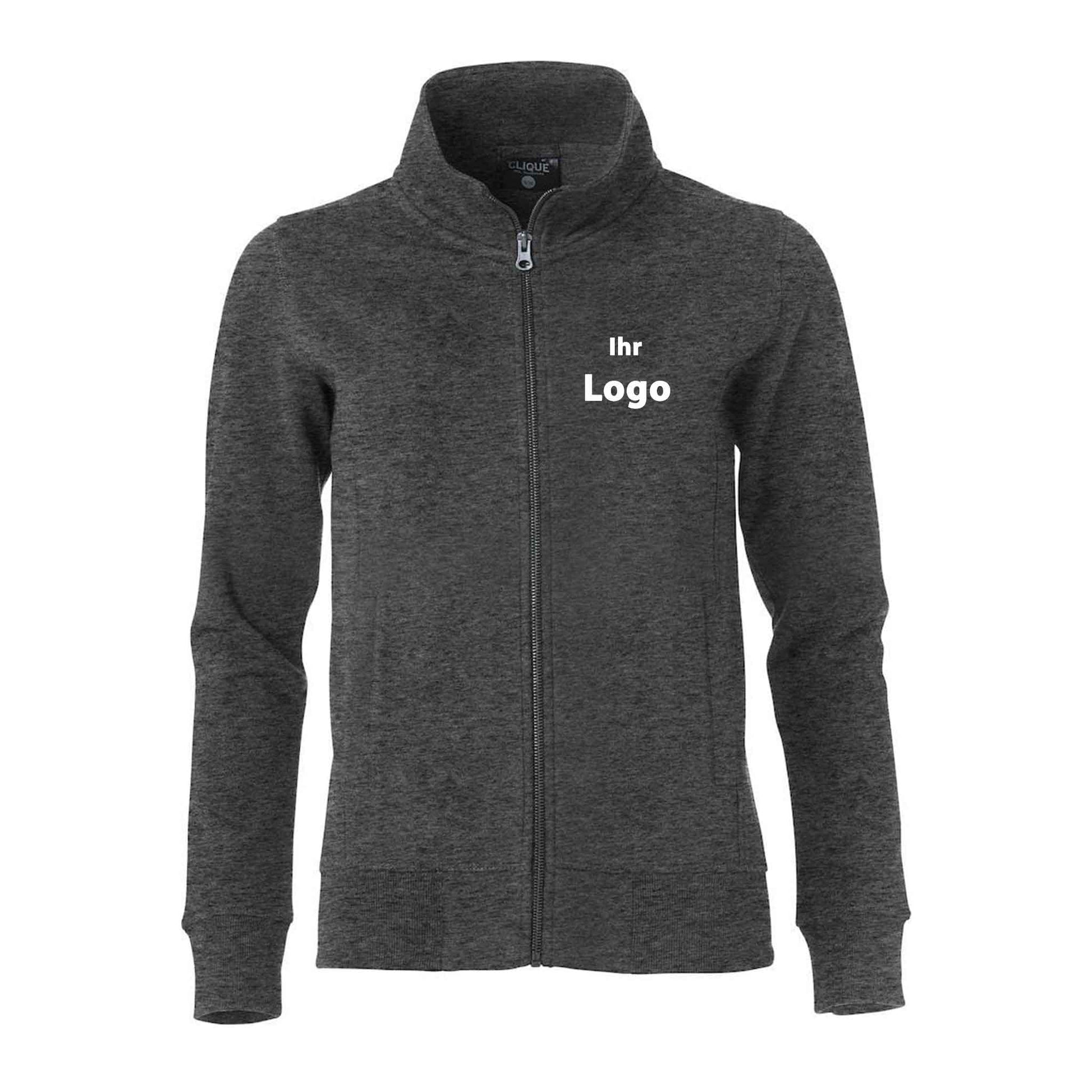 Clique Damen Sweat Jacke Mit Stehkragen 'Classic Cardigan Ladies' schwarzmeliert
