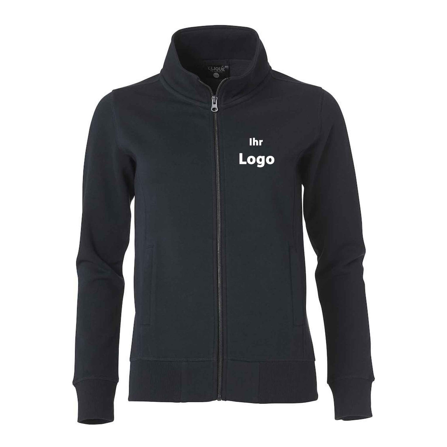 Clique Damen Sweat Jacke Mit Stehkragen 'Classic Cardigan Ladies' marine blaue mit Logo