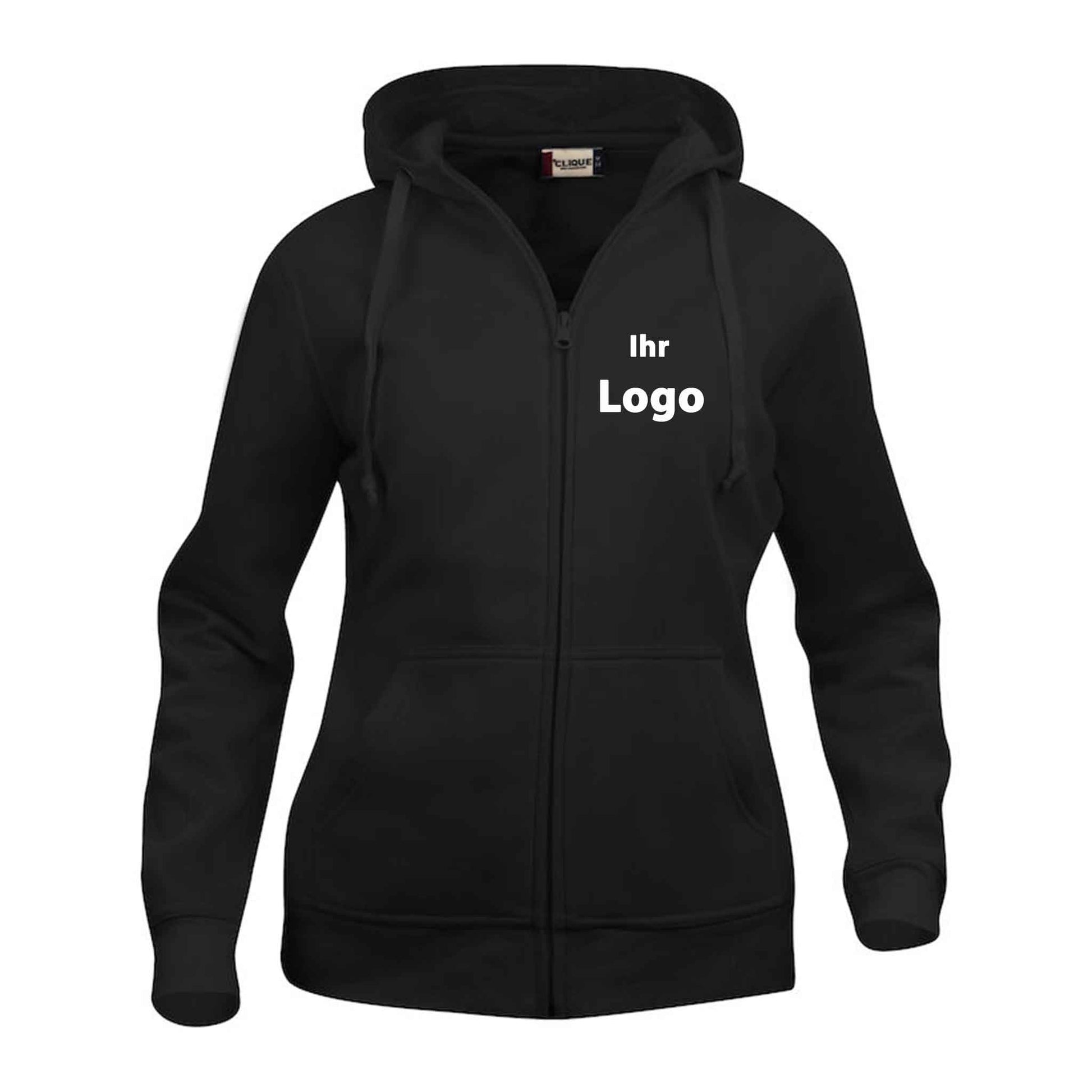 Günstige Damen-Hoodies mit durchgehendem Reißverschluss - Möglichkeit zur individuellen Bestickung oder Bedruckung durch uns