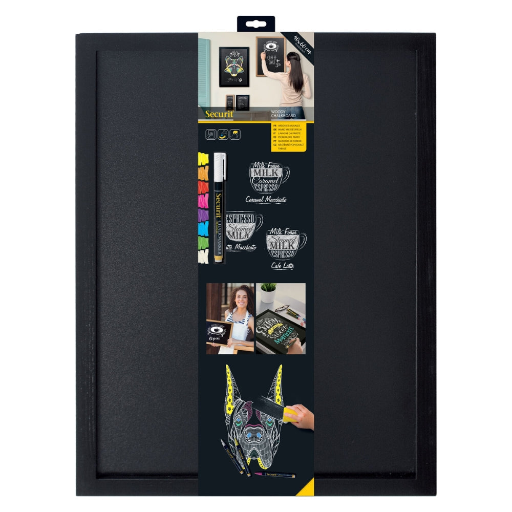 Securit® Wandkreidetafel Budget – Holzrahmen Schwarz, 40x60cm