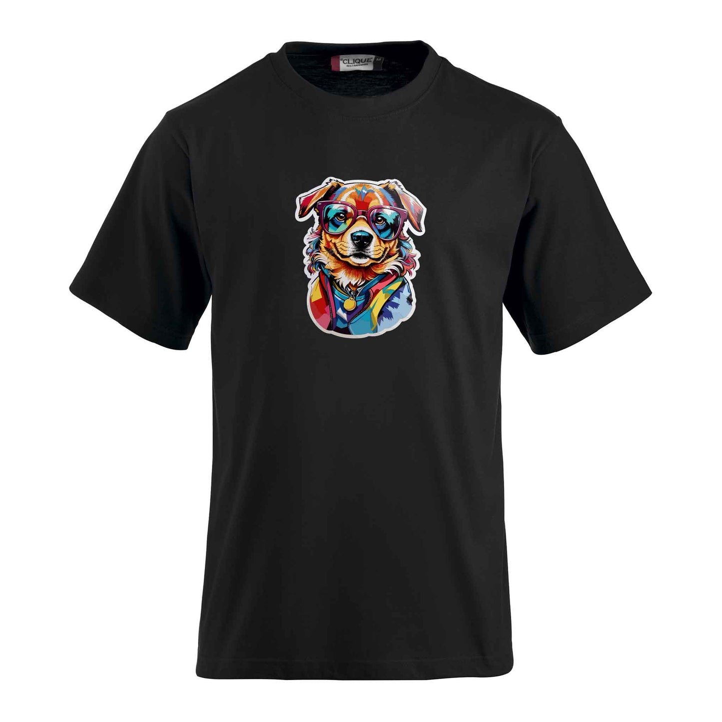T-Shirt inklusive bedrucktem Motiv eines Hundes mit Brille. Ein individueller Wunschtext kann hinzugefügt werden