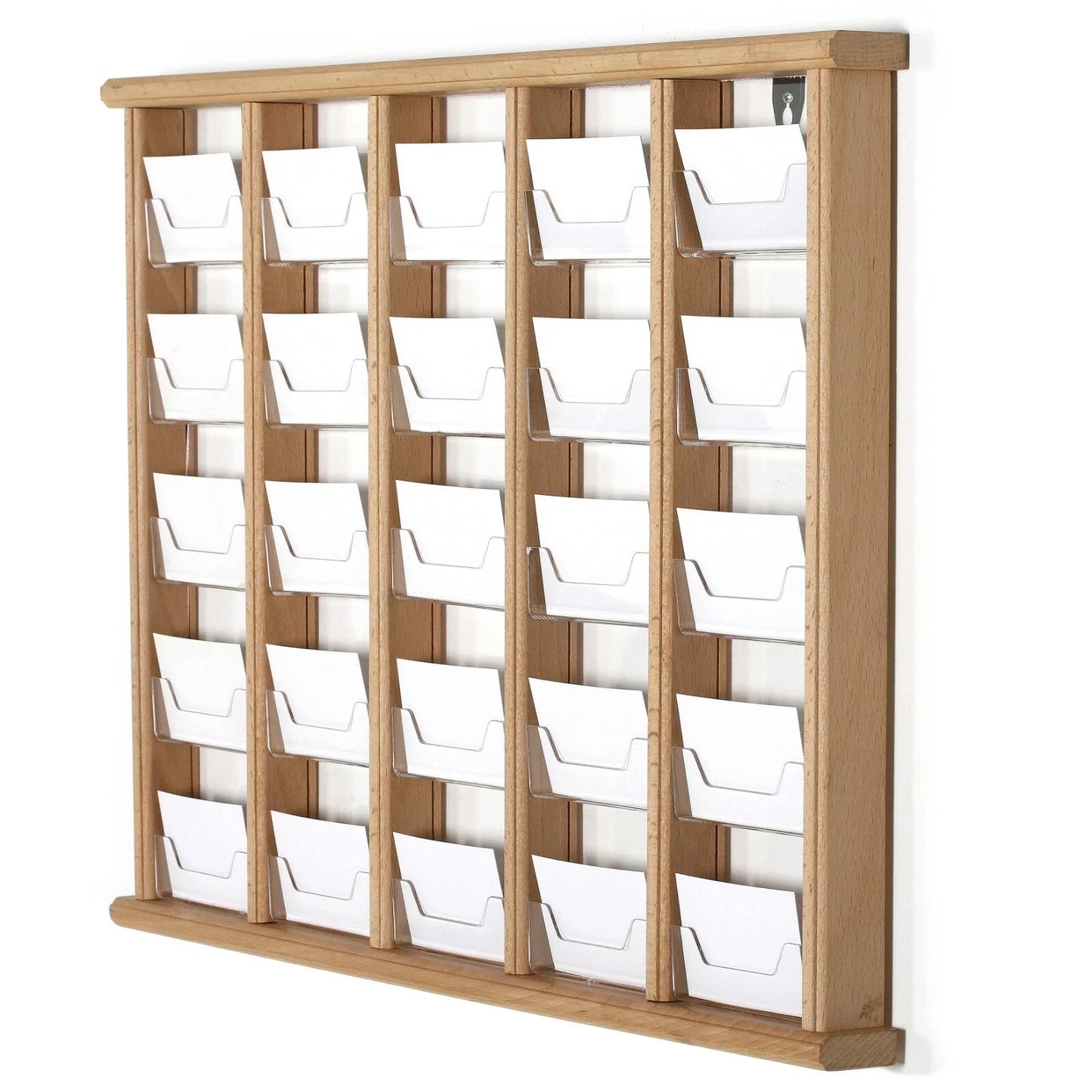 Wandkartenhalter aus Holz, 5-stufig, 25 Fächer, Buche