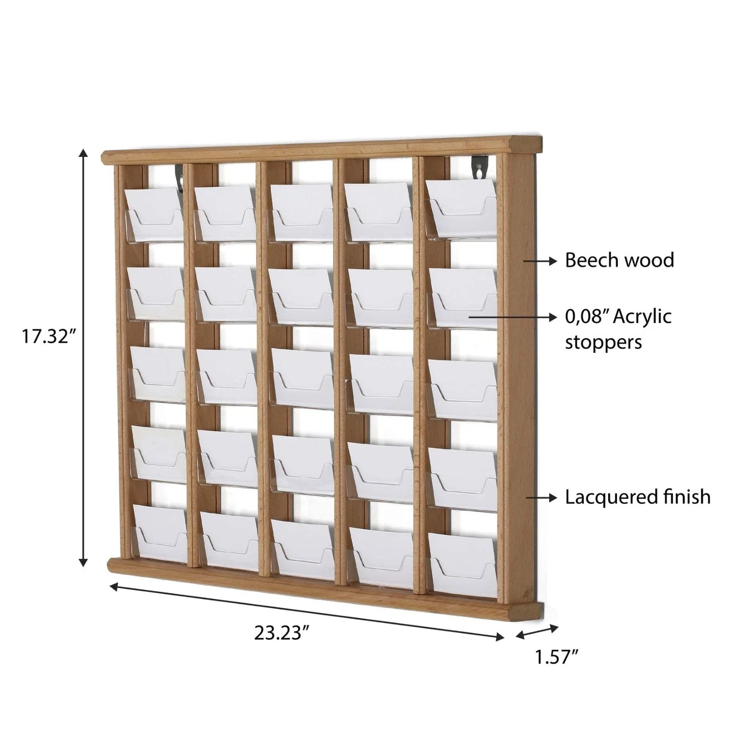 Wandkartenhalter aus Holz, 5-stufig, 25 Fächer, Buche