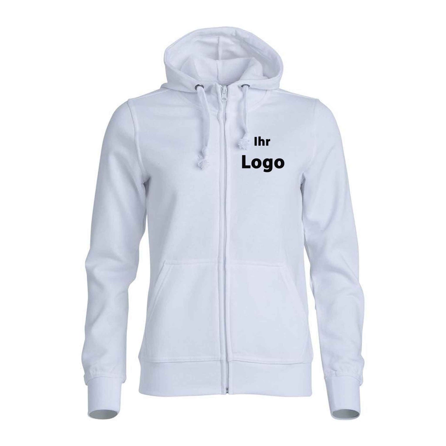 Günstige Damen-Hoodies mit durchgehendem Reißverschluss - Möglichkeit zur individuellen Bestickung oder Bedruckung durch uns