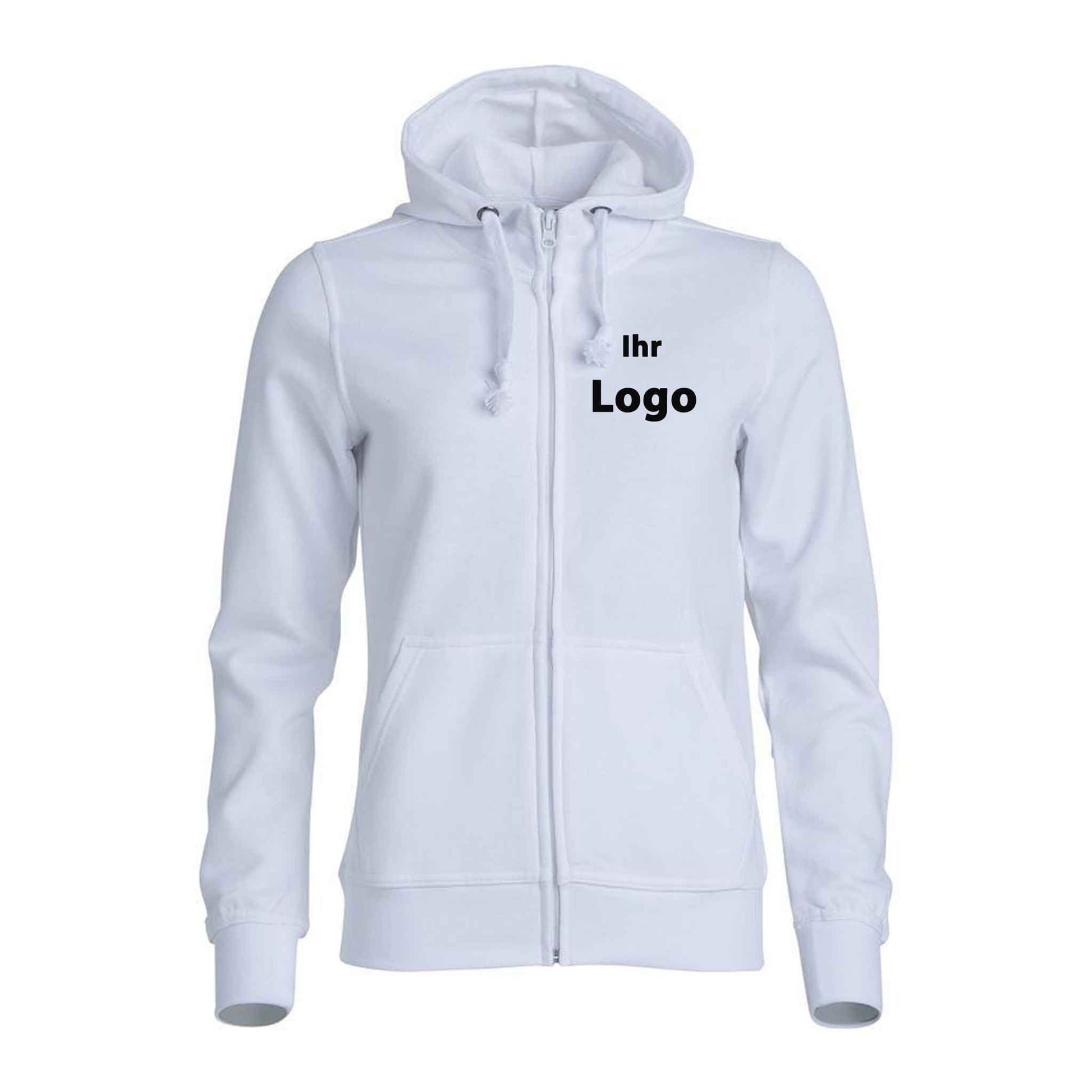 Günstige Damen-Hoodies mit durchgehendem Reißverschluss - Möglichkeit zur individuellen Bestickung oder Bedruckung durch uns