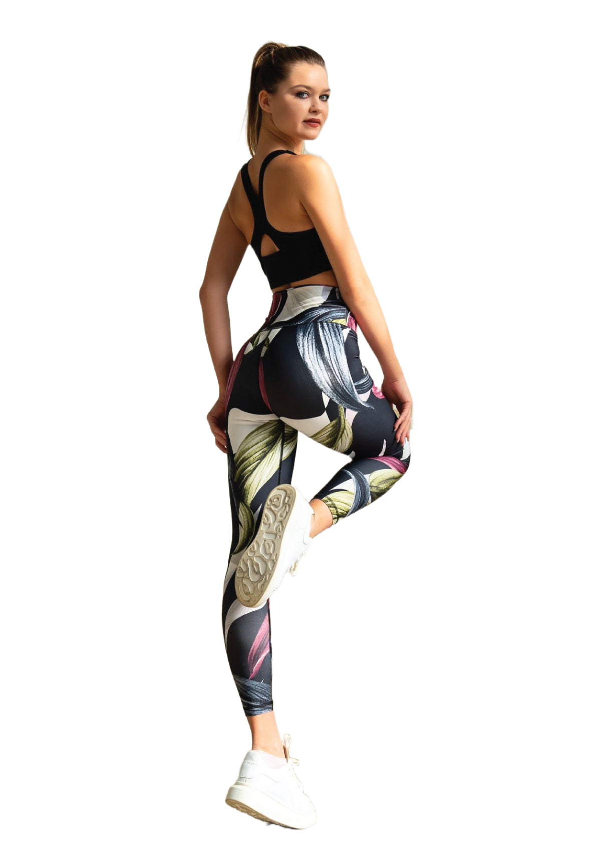 324 Extra High Waist Leggings in Schwarz, Pink, Grün geblumt