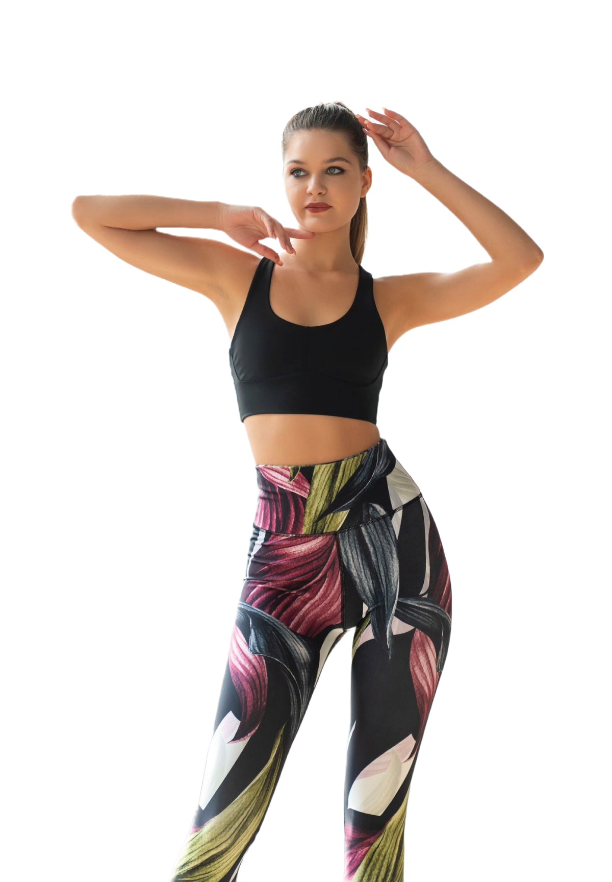 324 Extra High Waist Leggings in Schwarz, Pink, Grün geblumt