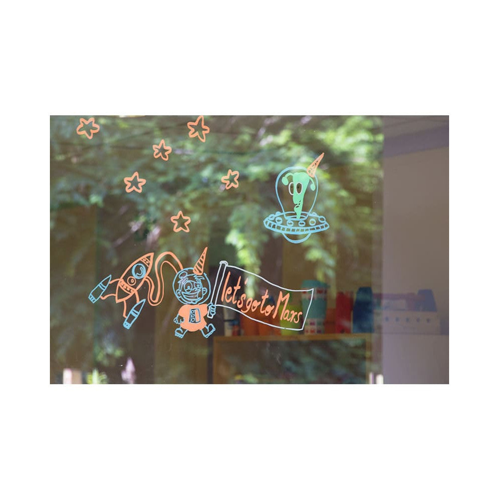 Securit® Fensterschablonen "Windoodle", Format: A2, Thema: Boy Birthday, inkl. 1 Securit® Kreidestift, 3er Set