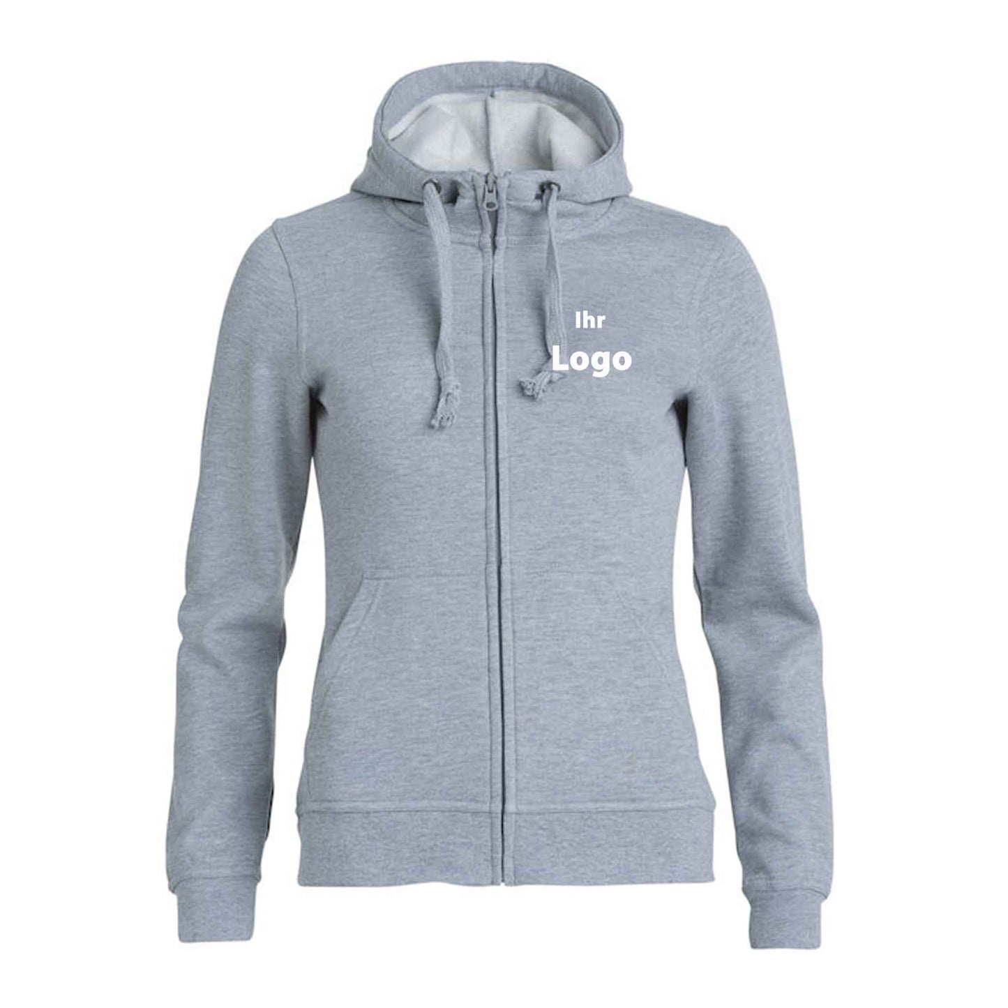 Günstige Damen-Hoodies mit durchgehendem Reißverschluss - Möglichkeit zur individuellen Bestickung oder Bedruckung durch uns
